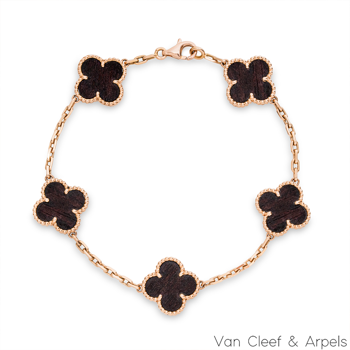Van Cleef & Arpels Limited Edition Letterwood Vintage Alhambra 5 Motif Bracelet